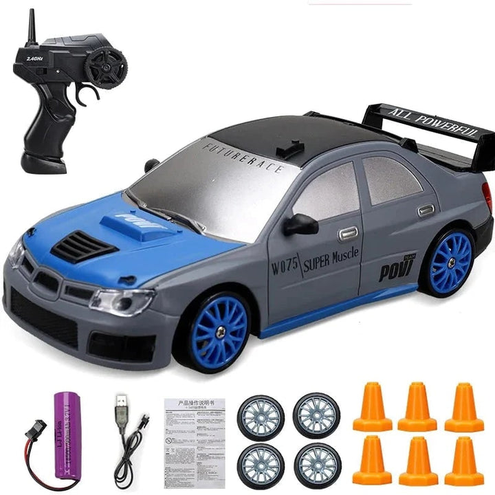 Mini RC Drift Car with LED Headlights and Spare Wheels