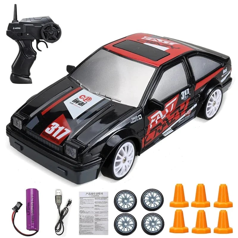 Mini RC Drift Car with LED Headlights and Spare Wheels