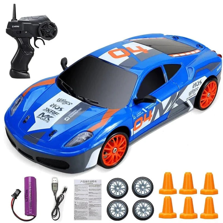 Mini RC Drift Car with LED Headlights and Spare Wheels