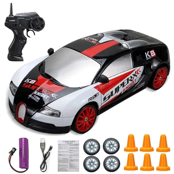 Mini RC Drift Car with LED Headlights and Spare Wheels