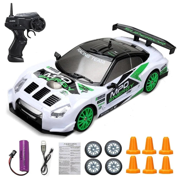 Mini RC Drift Car with LED Headlights and Spare Wheels