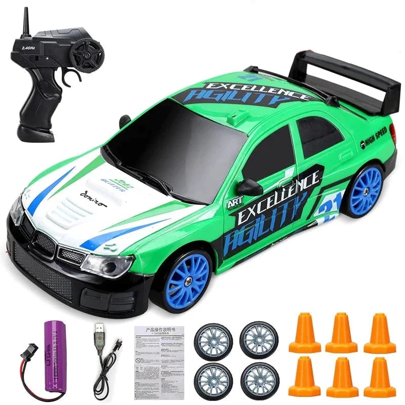 Mini RC Drift Car with LED Headlights and Spare Wheels