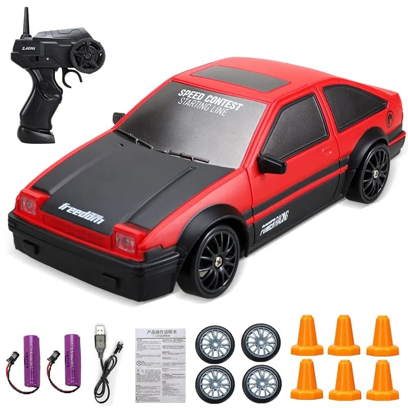 Mini RC Drift Car with LED Headlights and Spare Wheels