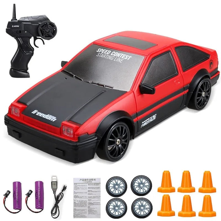 Mini RC Drift Car with LED Headlights and Spare Wheels