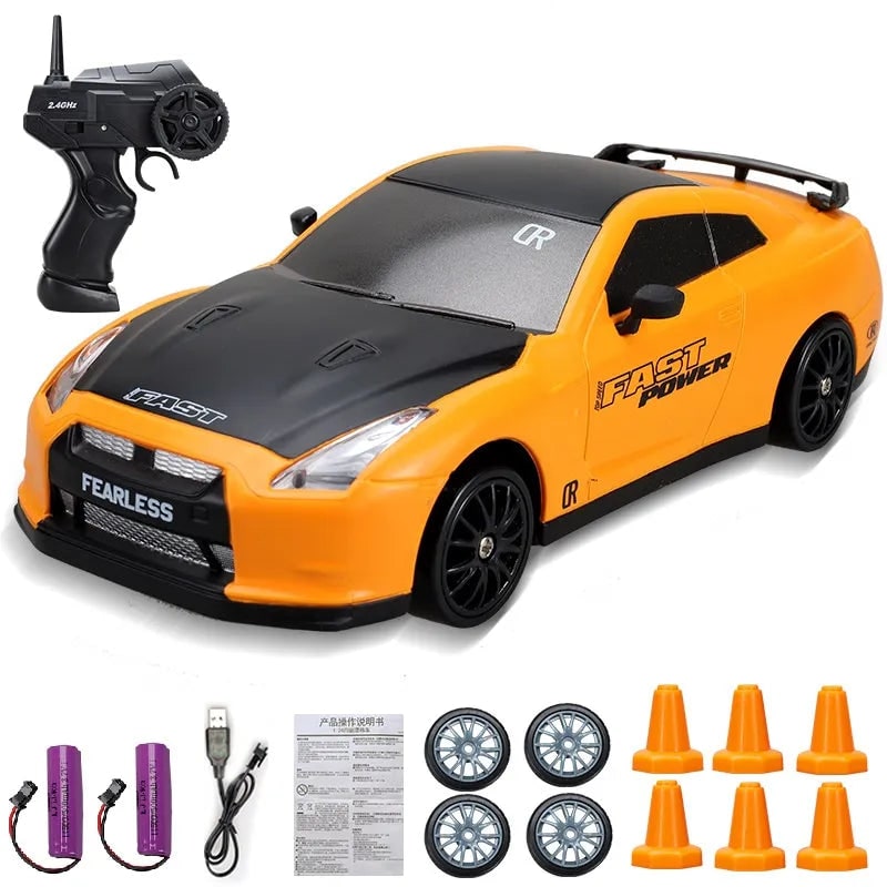 Mini RC Drift Car with LED Headlights and Spare Wheels