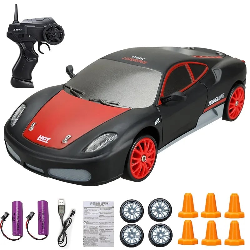 Mini RC Drift Car with LED Headlights and Spare Wheels