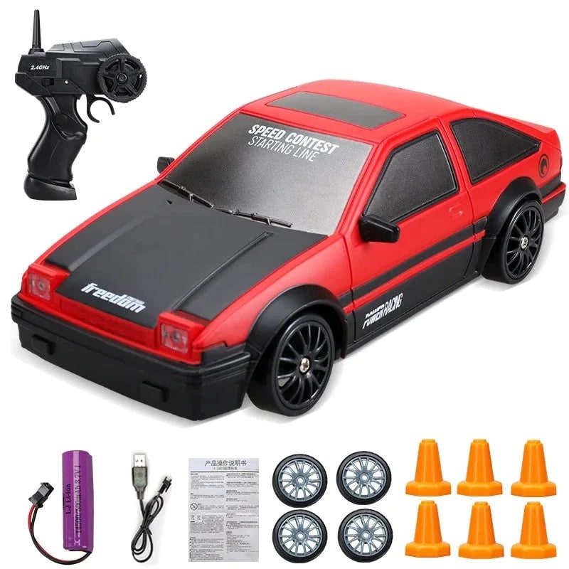 Mini RC Drift Car with LED Headlights and Spare Wheels