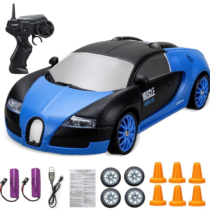 Mini RC Drift Car with LED Headlights and Spare Wheels