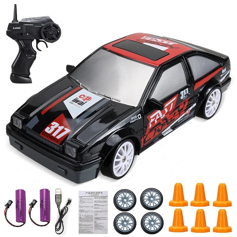 Mini RC Drift Car with LED Headlights and Spare Wheels