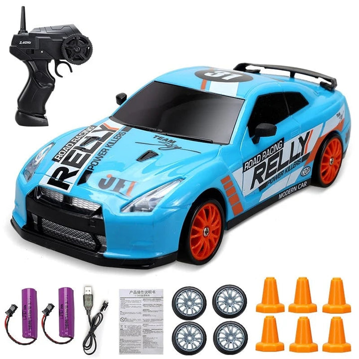 Mini RC Drift Car with LED Headlights and Spare Wheels