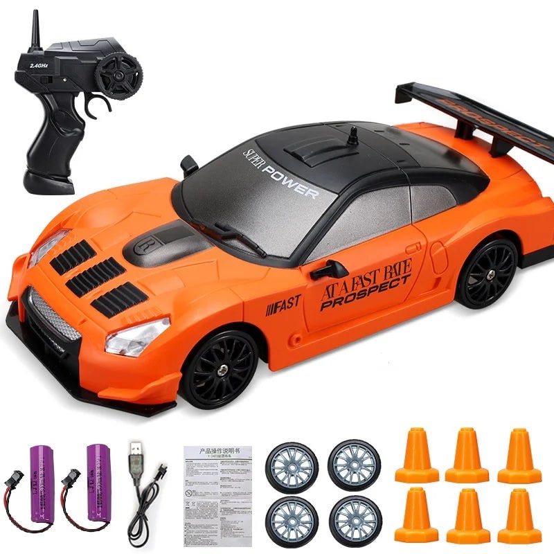 Mini RC Drift Car with LED Headlights and Spare Wheels