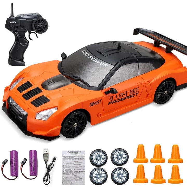 Mini RC Drift Car with LED Headlights and Spare Wheels