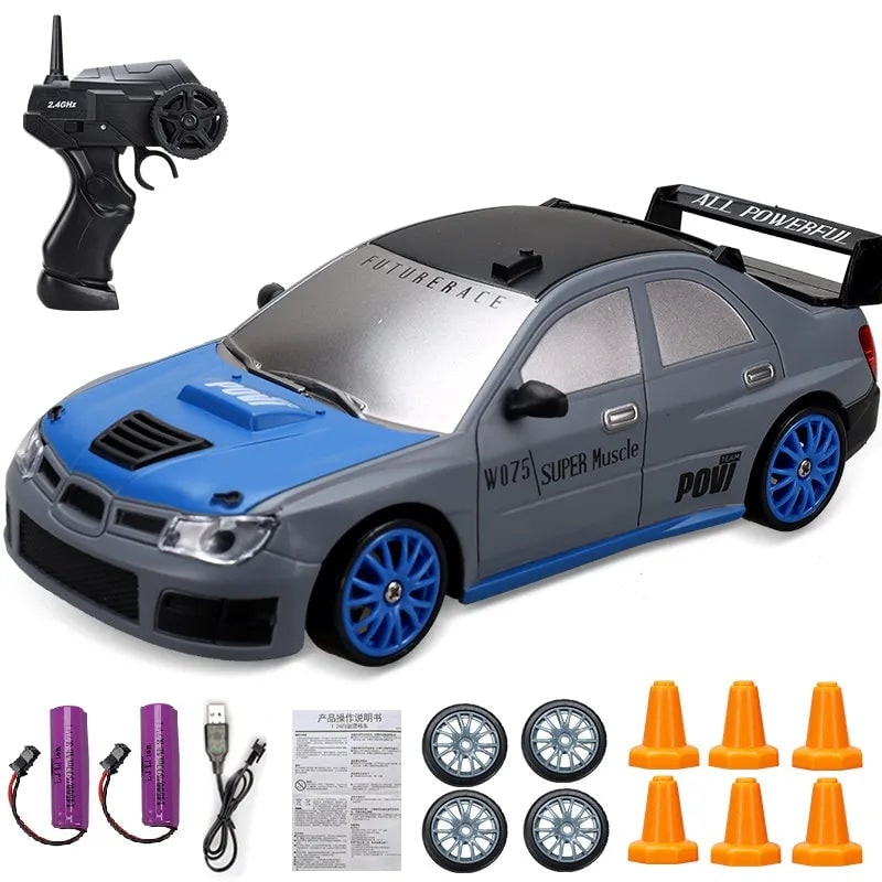 Mini RC Drift Car with LED Headlights and Spare Wheels