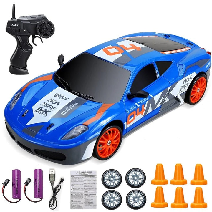 Mini RC Drift Car with LED Headlights and Spare Wheels