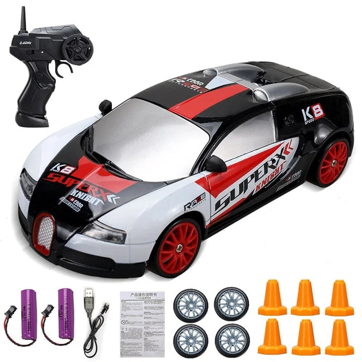 Mini RC Drift Car with LED Headlights and Spare Wheels