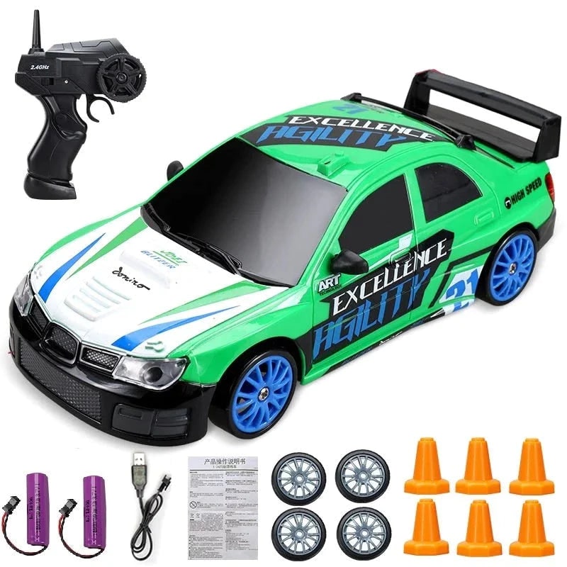 Mini RC Drift Car with LED Headlights and Spare Wheels