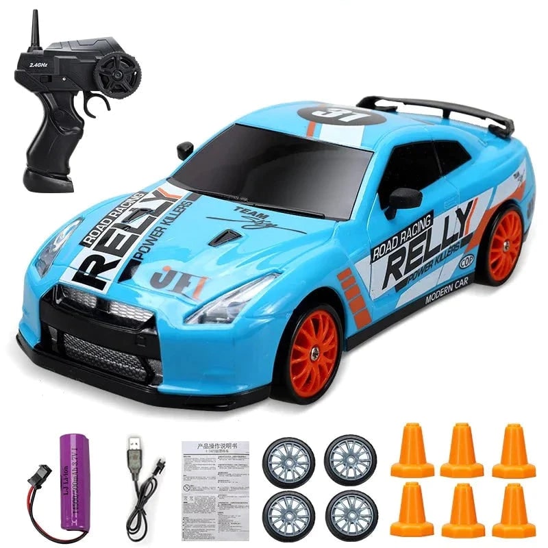 Mini RC Drift Car with LED Headlights and Spare Wheels