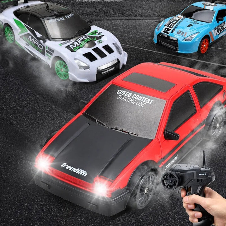 Mini RC Drift Car with LED Headlights and Spare Wheels