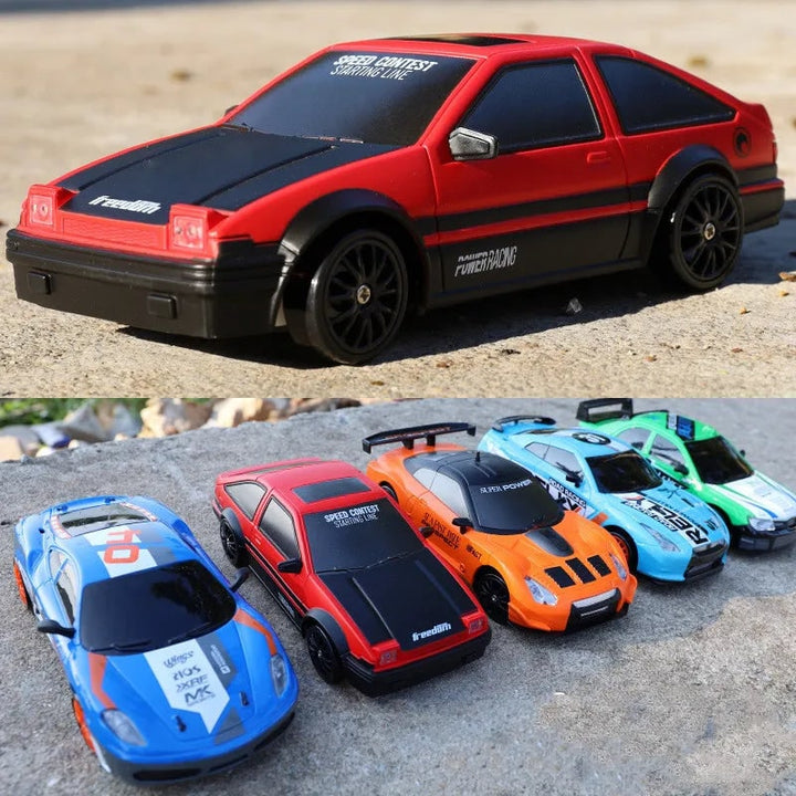 Mini RC Drift Car with LED Headlights and Spare Wheels