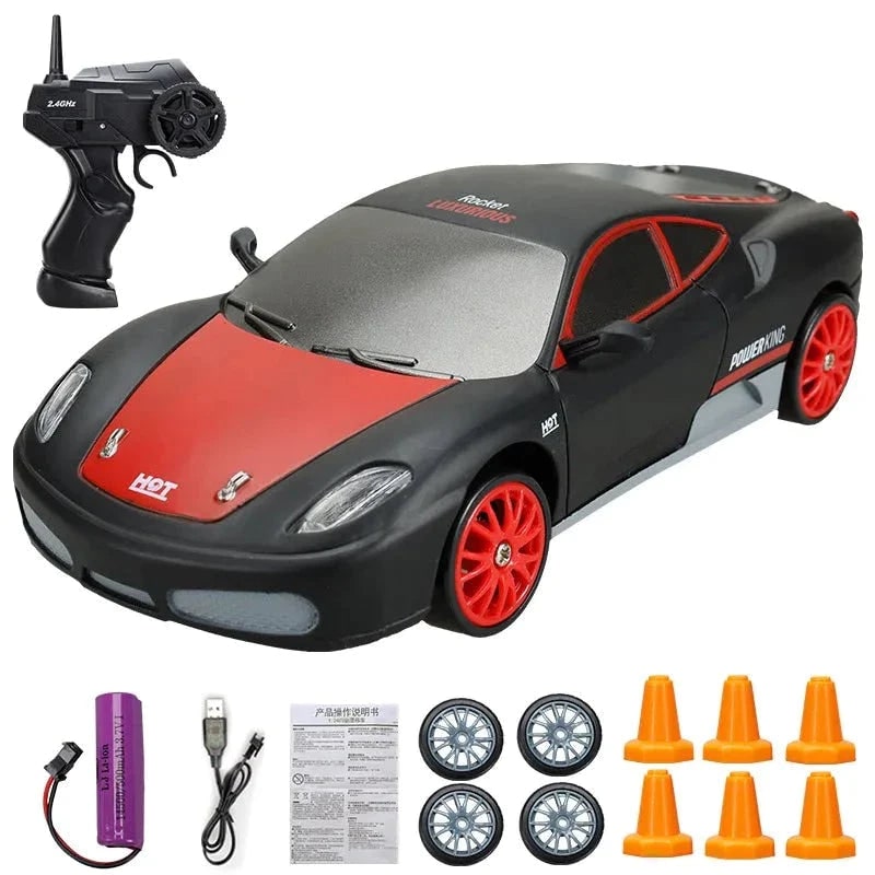 Mini RC Drift Car with LED Headlights and Spare Wheels