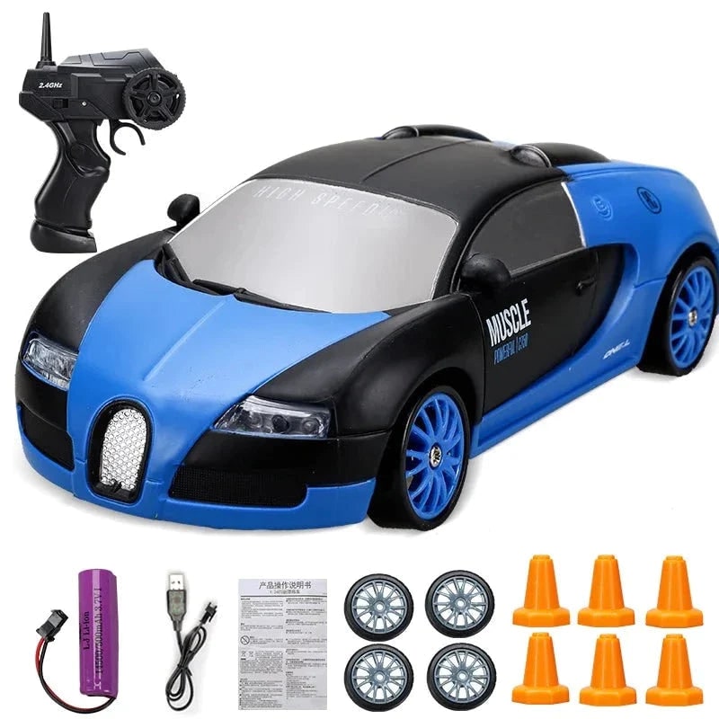 Mini RC Drift Car with LED Headlights and Spare Wheels