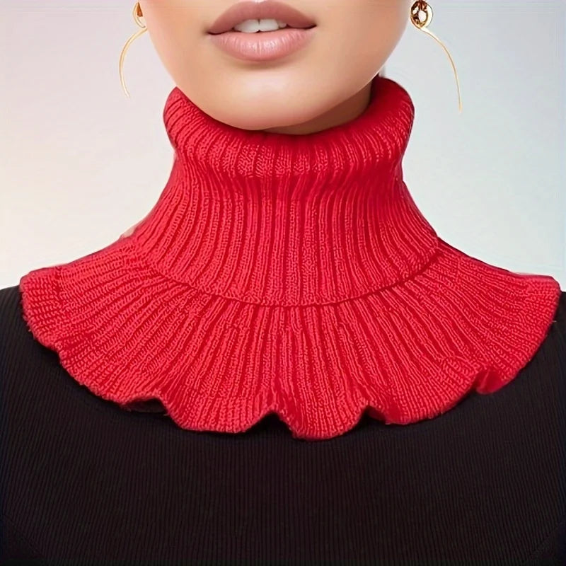 Hendrano™ Knit Turtleneck Collar Scarf – Ruffle Trim, Windproof Warmth