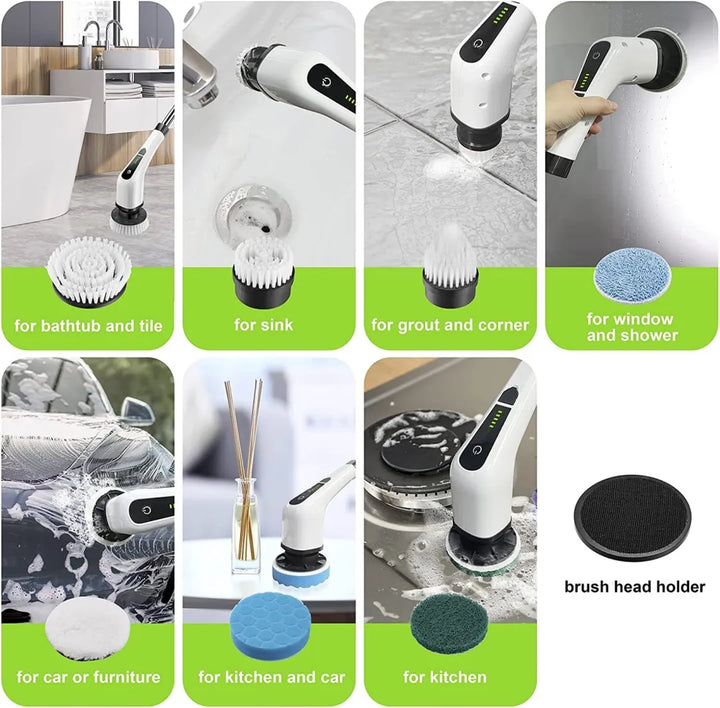 Cordless Electric Spin Scrubber with 7 Brush Heads