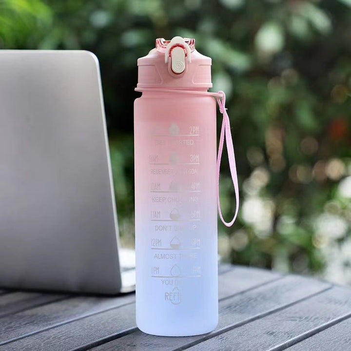 Sports Water Bottle with Time Markings Motivational Frosted Flip-Top Lid