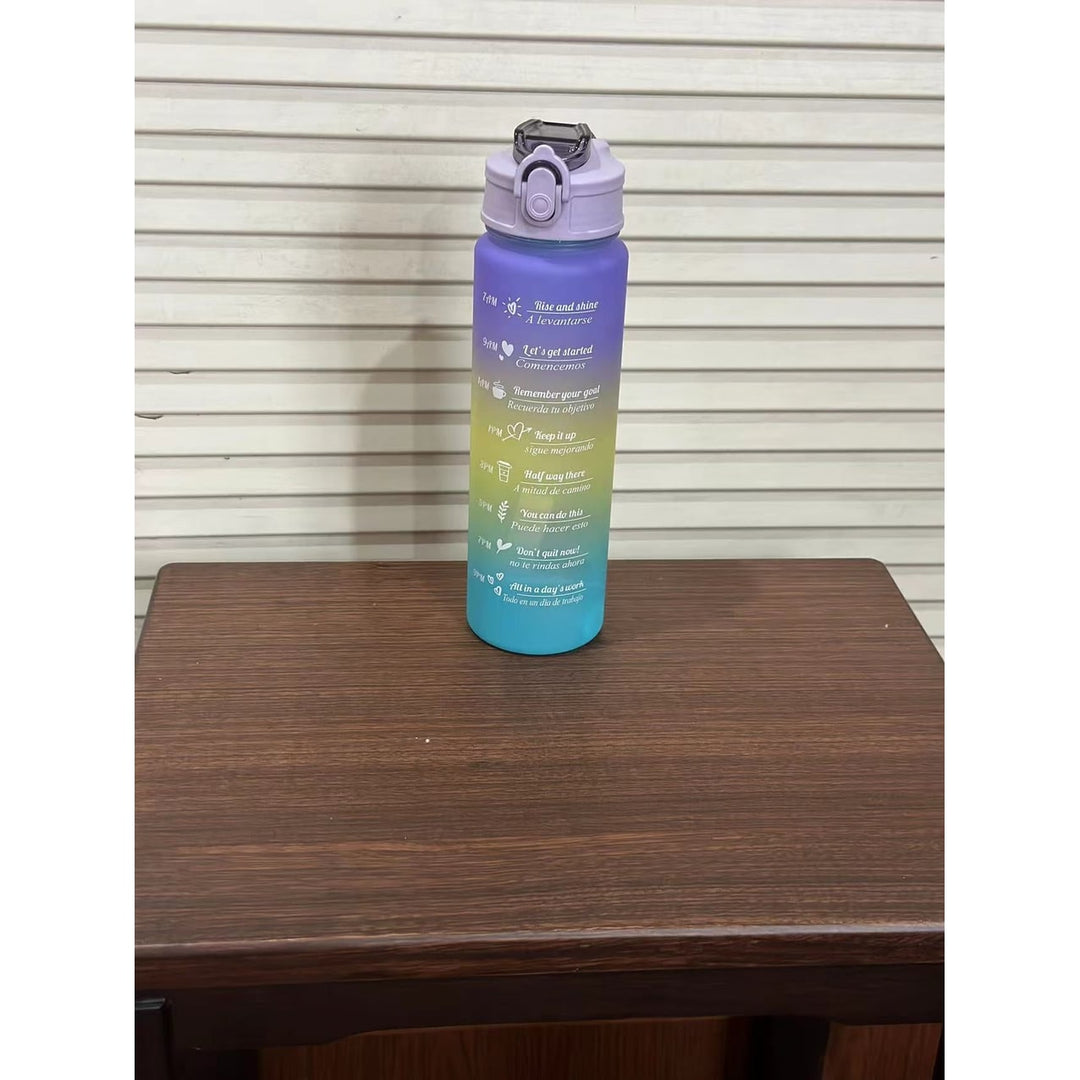 Sports Water Bottle with Time Markings Motivational Frosted Flip-Top Lid
