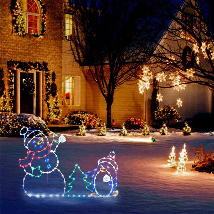 Animated LED Snowball Fight Light | Outdoor Snowman &amp; Penguin Christmas Decor