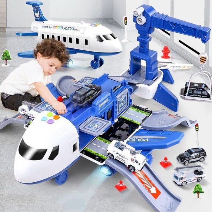 Hendrano™ Fold-Out Toy Airplane Playset with Working Crane and Mini Cars