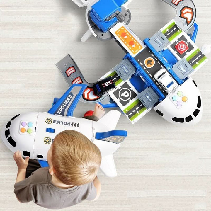 Fold-Out Toy Airplane Playset with Working Crane and Mini Cars