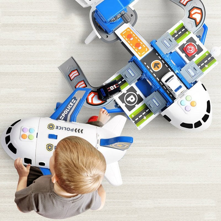 Toy Airplane Playset with Interactive Lights Sounds and Die-Cast Vehicles