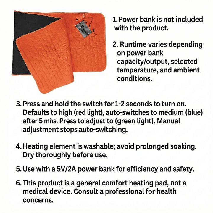 Hendrano™ 5-Zone USB Heated Pad with 30-Second Warm-Up