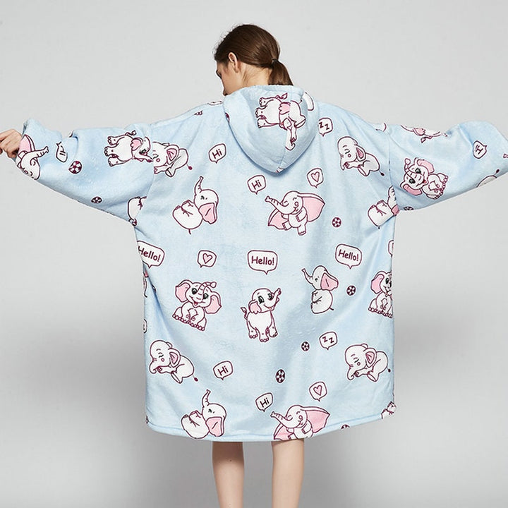 Hendrano™ Sherpa-Lined Blanket Hoodie in Fun Prints with Knee-Length Fit