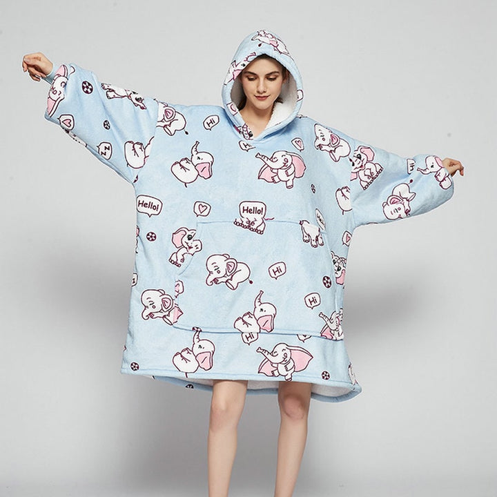 Hendrano™ Sherpa-Lined Blanket Hoodie in Fun Prints with Knee-Length Fit