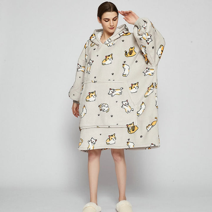 Hendrano™ Sherpa-Lined Blanket Hoodie in Fun Prints with Knee-Length Fit
