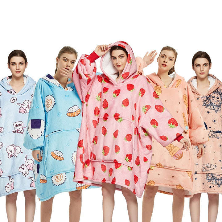 Hendrano™ Sherpa-Lined Blanket Hoodie in Fun Prints with Knee-Length Fit