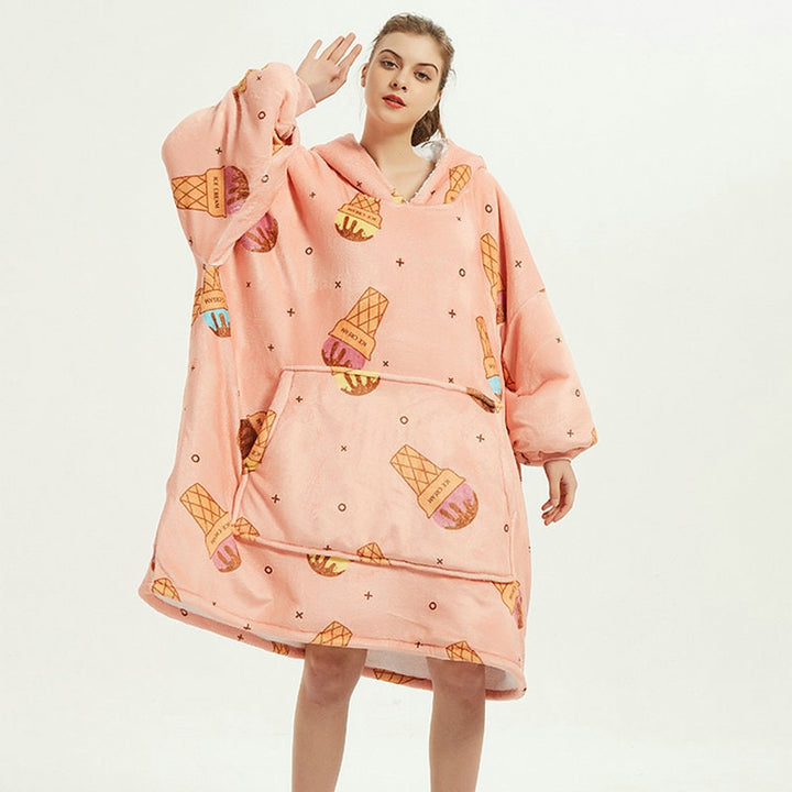 Hendrano™ Sherpa-Lined Blanket Hoodie in Fun Prints with Knee-Length Fit