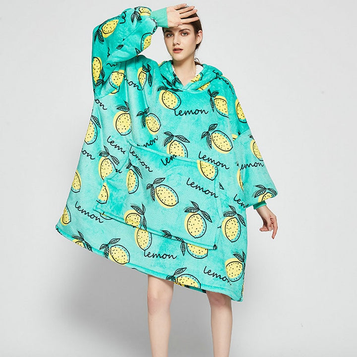 Hendrano™ Sherpa-Lined Blanket Hoodie in Fun Prints with Knee-Length Fit
