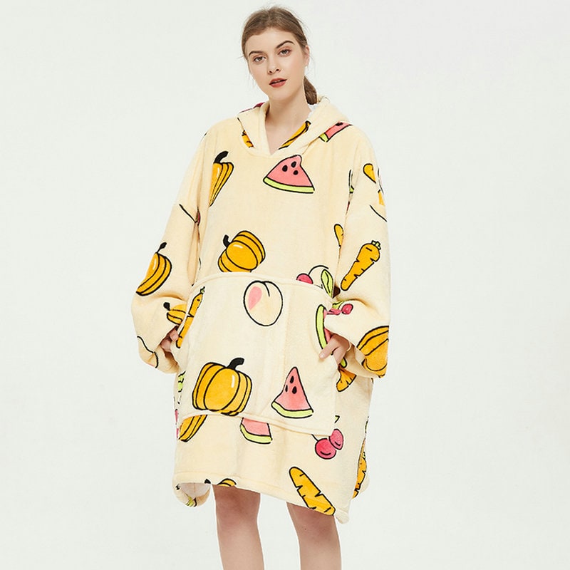 Hendrano™ Sherpa-Lined Blanket Hoodie in Fun Prints with Knee-Length Fit
