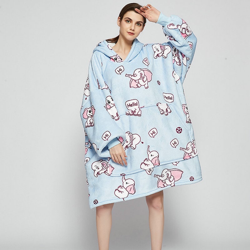 Hendrano™ Sherpa-Lined Blanket Hoodie in Fun Prints with Knee-Length Fit