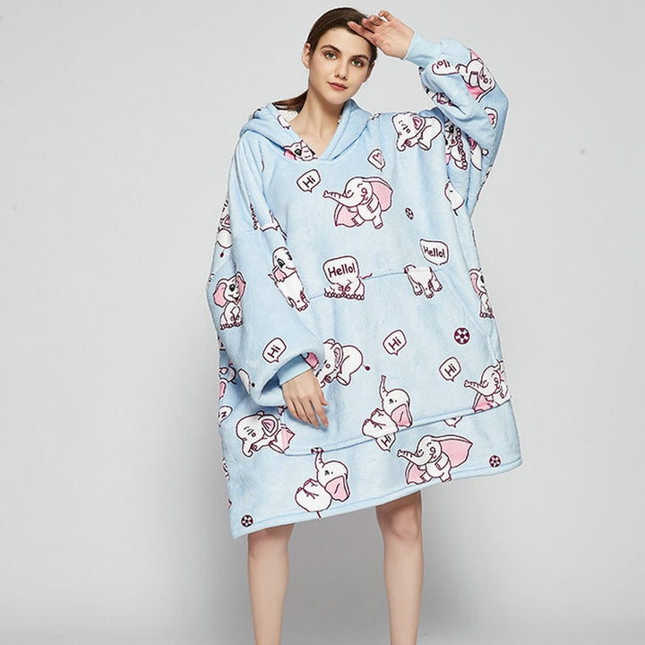 Hendrano™ Sherpa-Lined Blanket Hoodie in Fun Prints with Knee-Length Fit