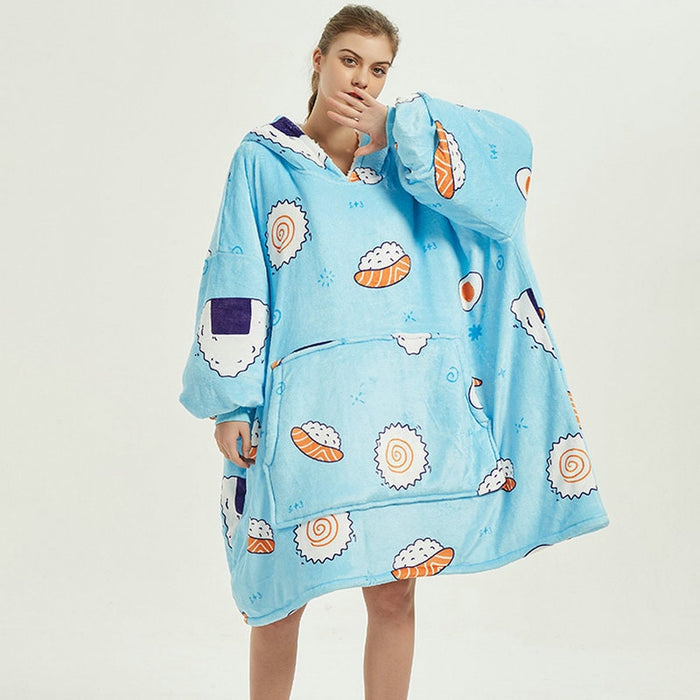 Hendrano™ Sherpa-Lined Blanket Hoodie in Fun Prints with Knee-Length Fit