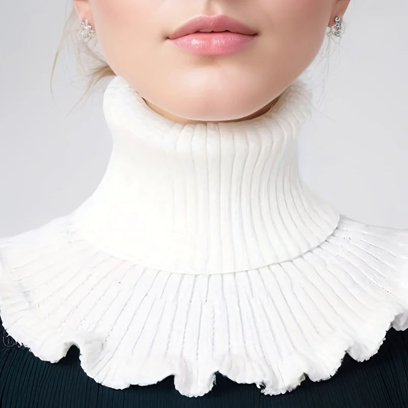Hendrano™ Knit Turtleneck Collar Scarf – Ruffle Trim, Windproof Warmth