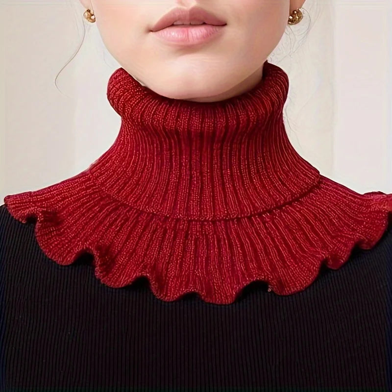 Hendrano™ Knit Turtleneck Collar Scarf – Ruffle Trim, Windproof Warmth