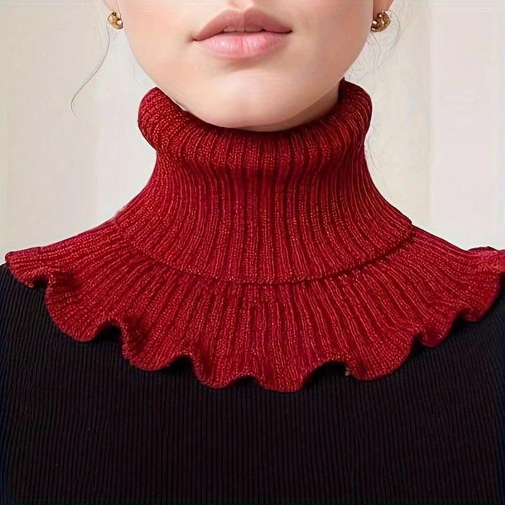 Hendrano™ Knit Turtleneck Collar Scarf – Ruffle Trim, Windproof Warmth