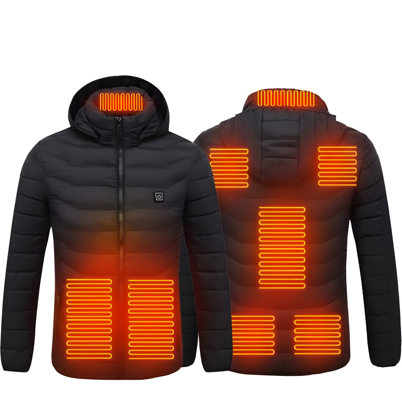 Unisex Heated Jacket with 9 Heat Zones &amp; Detachable Hood – Hendrano™